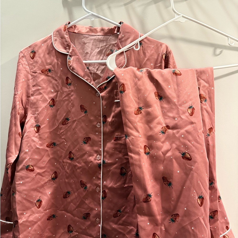 Strawberry Print Pink Pajama Set